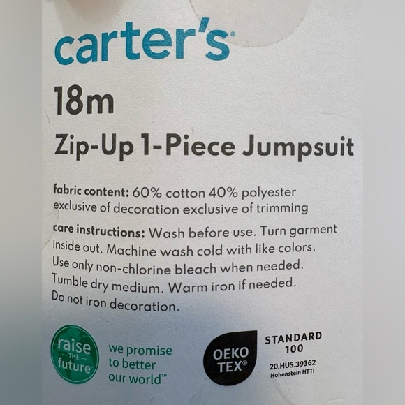 Carter's Floral Zip Front Hoodie Thermal Jumpsuit Size | 18M - Picture 5 of 6